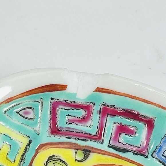 VTG Rice Bowls w Spoon Mun Shou Famille Rose Made in Hong Kong 4.5" Longevity - Picture 5 of 16